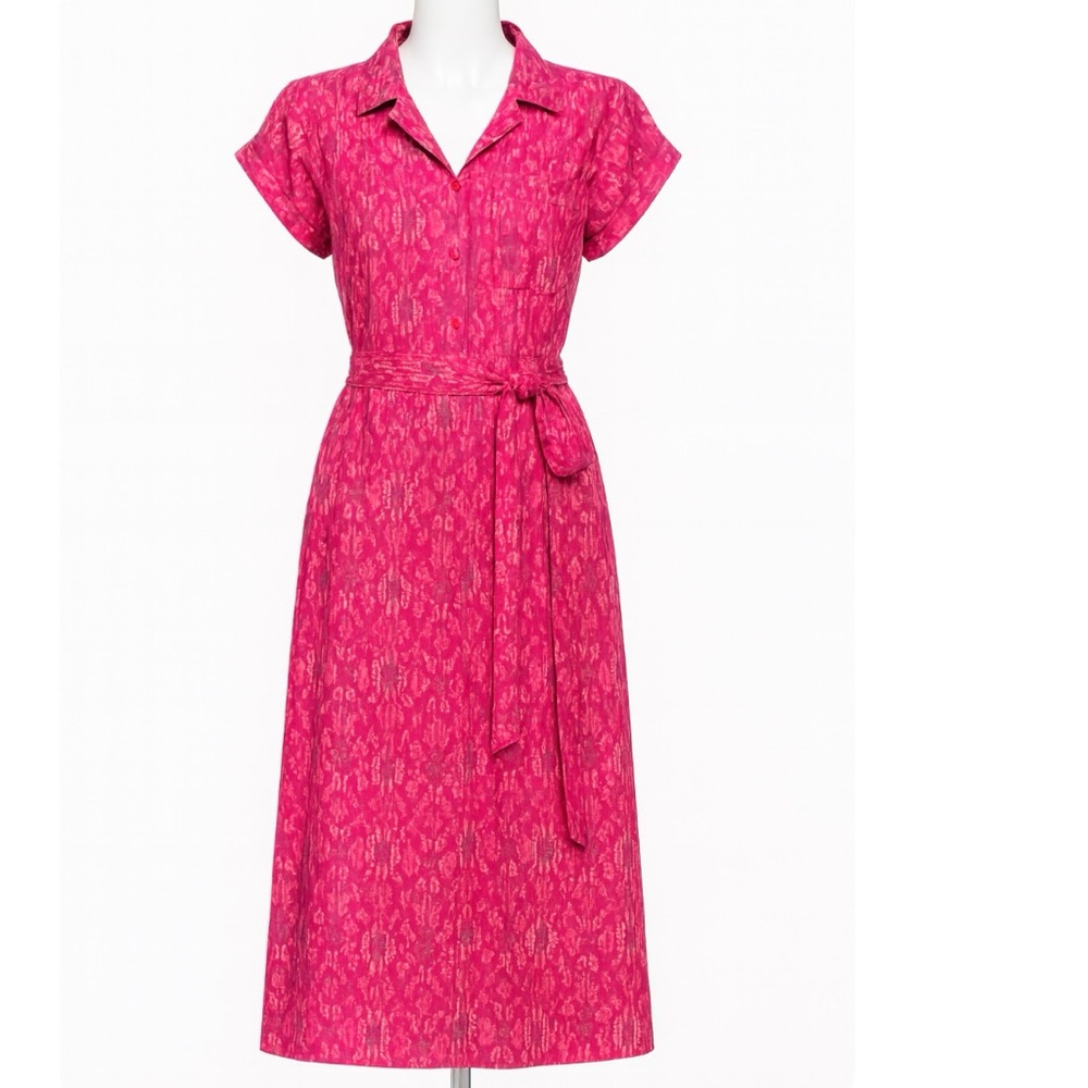 Ralph Lauren Geo-Print Tie-Waist Dress 6 A-Line Midi, Short Sleeves Western